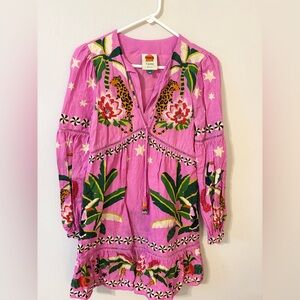 Farm Rio Pink Leopard Forest Print Mini Dress
